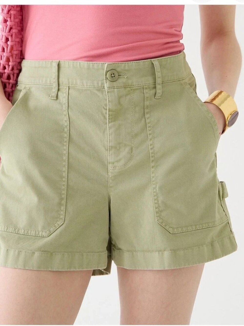 J Crew High Rise Foundry Chino Khaki Shorts Womens 0 Green Wide Leg Cotton NEW